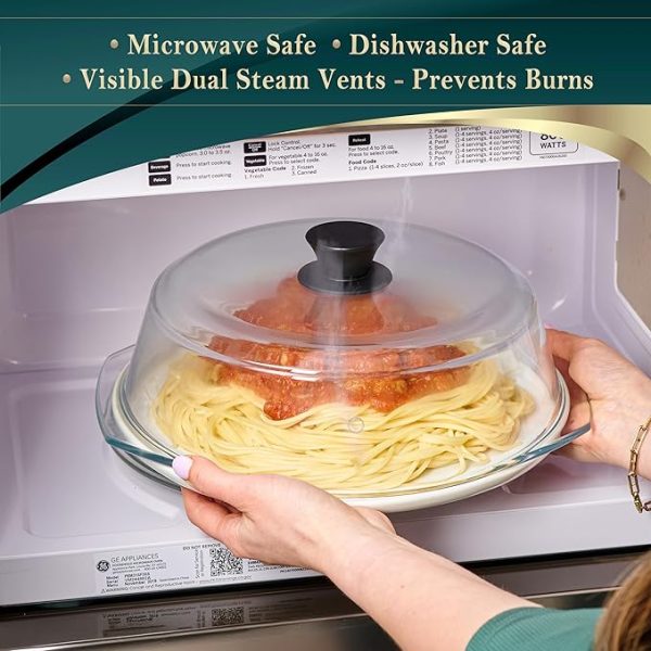 Tall Glass Microwave Splatter Cover for Food - Cookware & Bakeware Serving Dish Cover, Plate Splatter Guard Lid with Easy Grip Silicone Handle Knob - 100% Food Grade BPA Free & Dishwasher Safe - 10in. - Image 4