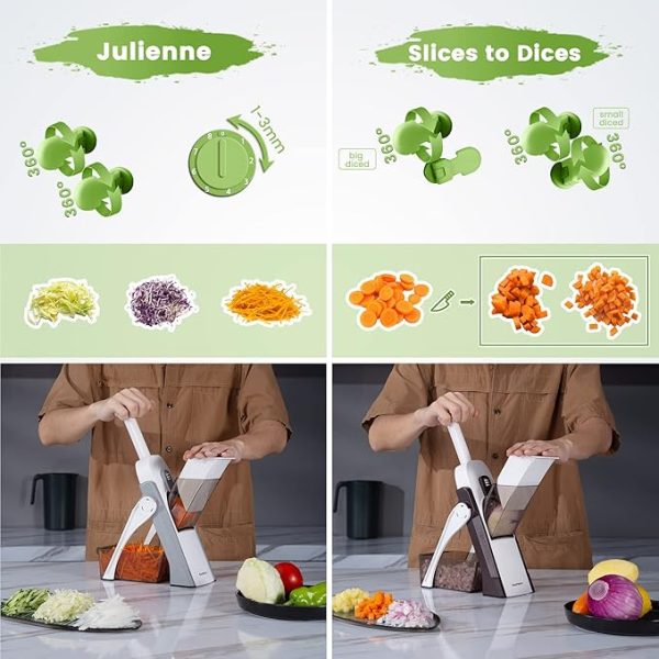 SupMaKin Safe Mandoline Slicer for Kitchen, Potato Slicer, Vegetables Slicer and Chopper, French Fry Cutter, Adjustable Thickness, Dishwasher Safe Chopping Artifact Gift (Green) - Image 4