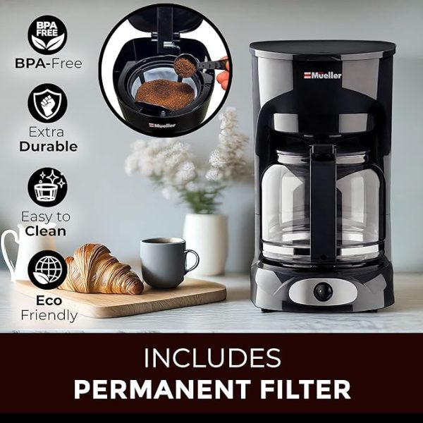Mueller 12-Cup Drip Coffee Maker - Borosilicate Carafe, Auto-Off, Reusable Filter, Anti-Drip, Keep-Warm Function, Clear Water Level Window Coffee Machine, Kitchen Essentials & Accessories - Image 2