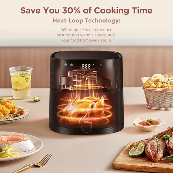 Air Fryer 8-in-1 with 6.3 Qt Capacity and Easy View Windows, Max 400F, 95% Less Oil, 100+ Recipes, Shake Reminder, Nonstick Basket for Roast, Bake, Dehydrate, Reheat, Broil-CT03 - Image 5