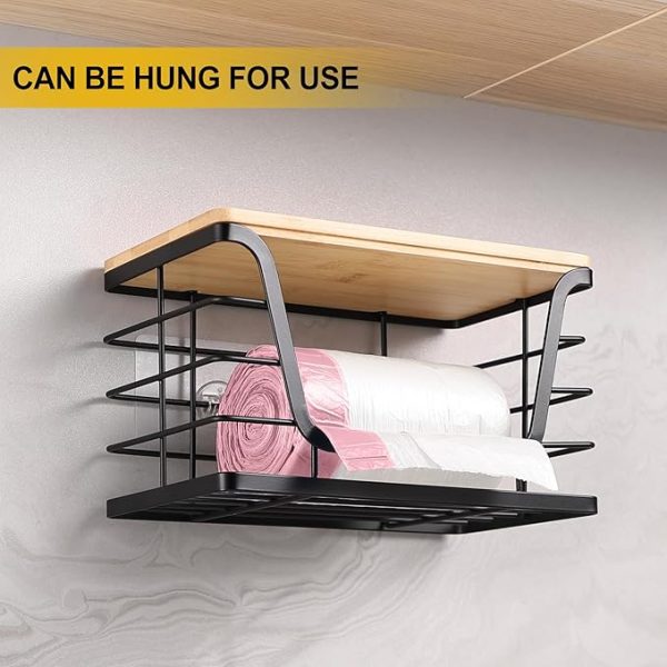 2 Pack Storage Stackable Kitchen Laundry Organizers with Bamboo Top, Wall Mount Large Trash Bag Holder and Standard Garbage Bag Dispenser - Image 5