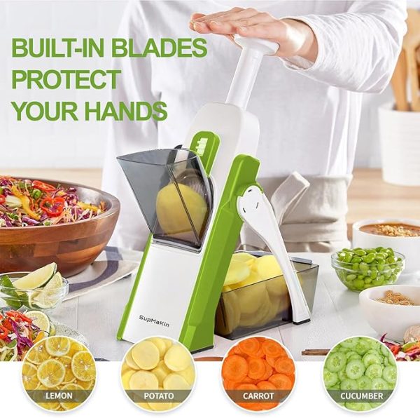 SupMaKin Safe Mandoline Slicer for Kitchen, Potato Slicer, Vegetables Slicer and Chopper, French Fry Cutter, Adjustable Thickness, Dishwasher Safe Chopping Artifact Gift (Green) - Image 5