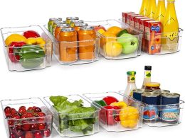 HOOJO Refrigerator Organizers and Storage - 8pcs Clear Plastic Bins For Fridge, Freezer, Kitchen Cabinet, Pantry Organization, BPA Free Fridge Organizer, 12.5" Long, Clear