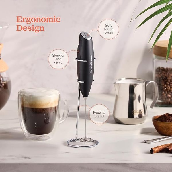 Powerful Handheld Milk Frother, Mini Milk Frother Wand, Battery Operated Stainless Steel Drink Mixer - Milk Frother Stand for Milk Coffee, Lattes, Cappuccino, Frappe, Matcha, Hot Chocolate. Great Gift - Image 4