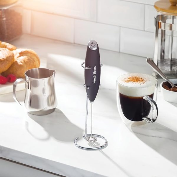 Powerful Handheld Milk Frother, Mini Milk Frother Wand, Battery Operated Stainless Steel Drink Mixer - Milk Frother Stand for Milk Coffee, Lattes, Cappuccino, Frappe, Matcha, Hot Chocolate. Great Gift - Image 5