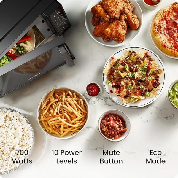 Chefman Countertop Microwave Oven 0.7 Cu. Ft., 700 Watts with 10 Power Levels, 6 Cooking Presets with One-Touch Express Cook, Eco Mode, Child Safety Lock, & Mute Button - Black - Image 7
