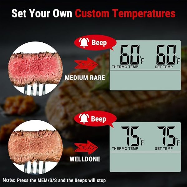 ThermoPro TP16 Large LCD Digital Cooking Food Meat Thermometer for Smoker Oven Kitchen BBQ Grill Thermometer Clock Timer with Stainless Steel Temperature Probe - Image 4