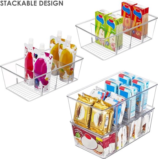Vtopmart 4 Pack Food Storage Organizer Bins, Clear Plastic Bins for Pantry, Kitchen, Fridge, Cabinet Organization and Storage, 4 Compartment Holder Packets, Snacks, Pouches, Spice Packets - Image 3