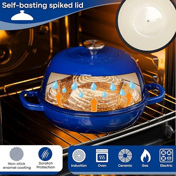 Enamelled Cast Iron Dutch Oven Pot – Dutch Oven For Sourdough Bread Baking – Cast Iron Bread Pot – Dark Blue, 6 Quarts, 22cm – by Nuovva - Image 4