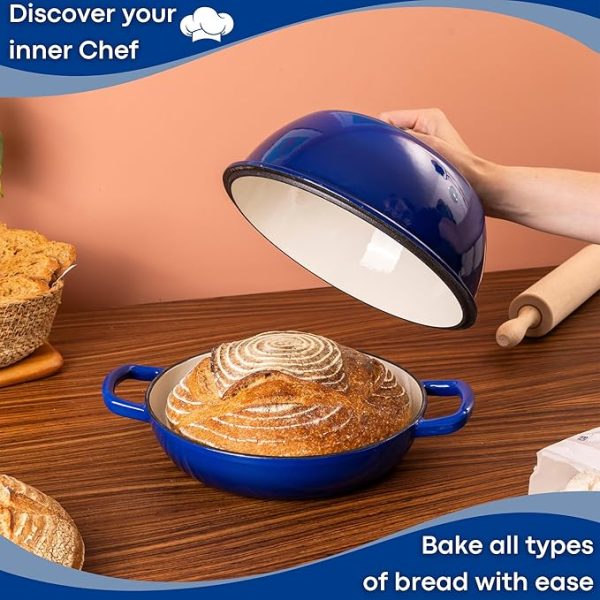 Enamelled Cast Iron Dutch Oven Pot – Dutch Oven For Sourdough Bread Baking – Cast Iron Bread Pot – Dark Blue, 6 Quarts, 22cm – by Nuovva - Image 3