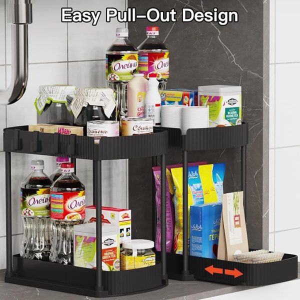 2 Pack Multi-Purpose Pull-Out Storage Organizers, Under Sink Organizers and Storage for Bathroom & Kitchen, Under Cabinet Organizers and storage, 12.8 Inch, Black - Image 2