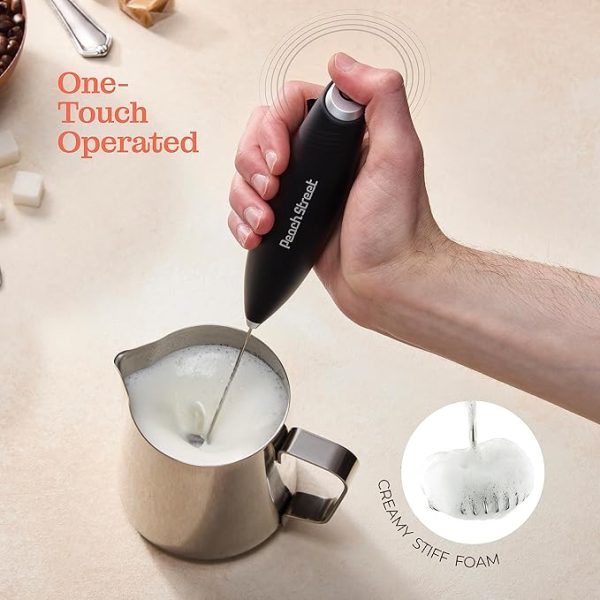Powerful Handheld Milk Frother, Mini Milk Frother Wand, Battery Operated Stainless Steel Drink Mixer - Milk Frother Stand for Milk Coffee, Lattes, Cappuccino, Frappe, Matcha, Hot Chocolate. Great Gift - Image 2