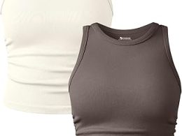 OQQ Women's 2 Piece Tank Tops Crew Neck Sleeveless Basic Stretch Casusal Yoga Crop Camis