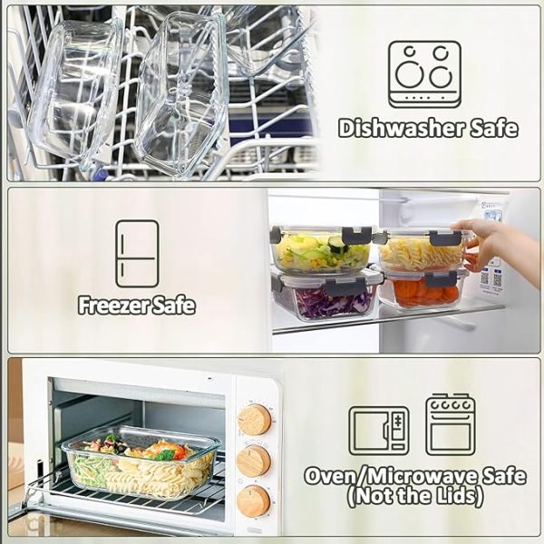 [10-Pack] Glass Meal Prep Containers with Lids, MCIRCO Food Storage Containers with Snap Locking Lids, Airtight Lunch Containers, Microwave, Oven, Freezer and Dishwasher - Image 4