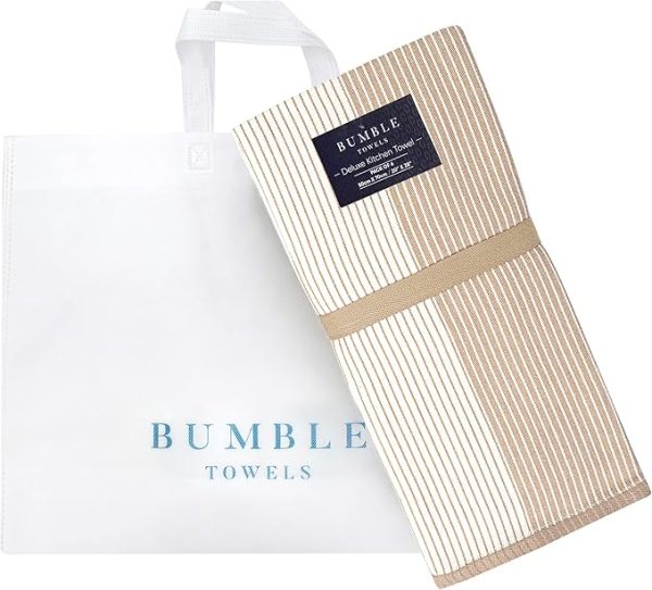 Premium Kitchen Towels (20”x 28”, 6 Pack) | Large Cotton Kitchen Hand Towels | Flat & Terry Dish Towel | Highly Absorbent Tea Towels Set with Hanging Loop | Tan - Image 2