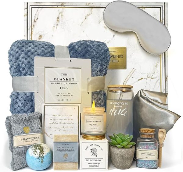 Get Well Soon Gift Baskets For Women,12PC Get Well Gifts for Women After Surgery,Birthday Gifts,Care Package ,Grief ,Sympathy ,Condolences Gift Basket for Friend (navy blue)