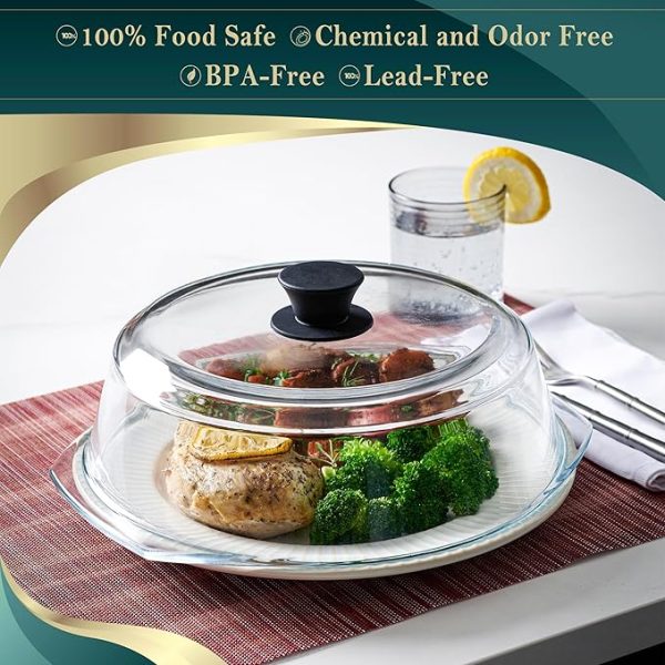 Tall Glass Microwave Splatter Cover for Food - Cookware & Bakeware Serving Dish Cover, Plate Splatter Guard Lid with Easy Grip Silicone Handle Knob - 100% Food Grade BPA Free & Dishwasher Safe - 10in. - Image 5