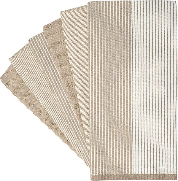 Premium Kitchen Towels (20”x 28”, 6 Pack) | Large Cotton Kitchen Hand Towels | Flat & Terry Dish Towel | Highly Absorbent Tea Towels Set with Hanging Loop | Tan - Image 4