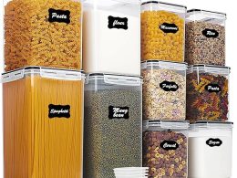 Vtopmart 10 PCS Flour and Sugar Storage Container, Large Airtight Food Canisters with Lids for Kitchen, Pantry Organization, BPA Free, Black