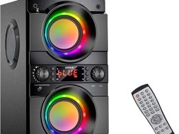 60W (80W Peak) Portable Bluetooth Speaker with Double Subwoofer Heavy Bass, Bluetooth 5.0 Wireless 100ft Outdoor Speaker, Support FM Radio, LED Colorful Lights, Stereo Sound, for Home, Party, Travel