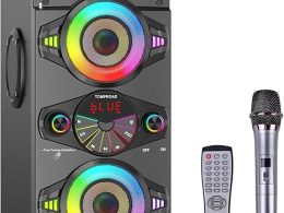 Bluetooth Speakers, 60W Portable Wireless Loud Outdoor Home Party Bluetooth Speaker with Subwoofer, FM Radio, LED Colorful Lights, Microphone, Remote and Big Powerful Stereo Deep Bass Sound Boombox