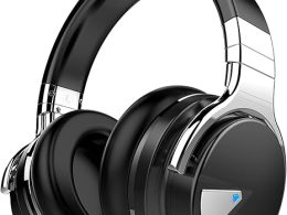 Silensys E7 Active Noise Cancelling Headphones Bluetooth Headphones with Microphone Deep Bass Wireless Headphones Over Ear, Comfortable Protein Earpads, 30 Hours Playtime for Travel/Work, Black