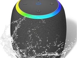 Bluetooth Speaker with Lights, 15W Clear Bassup, IPX6 Waterproof, Bluetooth 5.3, AUX/TF/USB Input, TWS Paring, 15H Playtime, Portable Small Wireless Speakers for Outdoor Beach Camping, Gifts