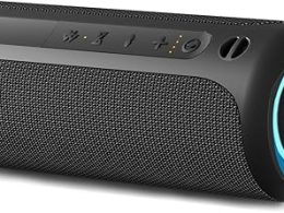 Wireless Portable Speaker,IPX7 Waterproof Bluetooth Speaker, 25W Loud Stereo Sound, Bassboom Technology, TWS Pairing, Built-in Mic, 16H Playtime with Lights for Home Outdoor - Black