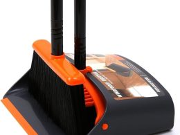 TreeLen Broom and Dustpan Set with 52" Long Handle for Home Kitchen Room Office Lobby Floor Use Upright Stand Up Stand Up Broom with Dustpan Combo
