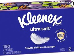 Kleenex Ultra Soft Facial Tissues, 4 Flat Boxes, 180 Tissues per Box, 3-Ply, Packaging May Vary