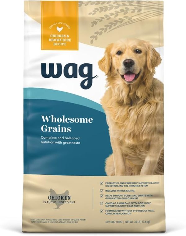 Amazon Brand - Wag Adult Premium Nutrition Dry Dog Food, Supports Stomach and Skin Health, Chicken and Brown Rice, 30 lb Bag