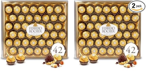Ferrero Rocher Premium Gourmet Milk Chocolate Hazelnut, Individually Wrapped Candy for Gifting, 42 Count (Pack of 2)