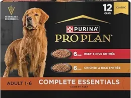 Purina Pro Plan Complete Essentials Wet Dog Food Chicken and Rice Entree and Beef and Rice Entree Variety Pack - (Pack of 12) 13 oz. Cans