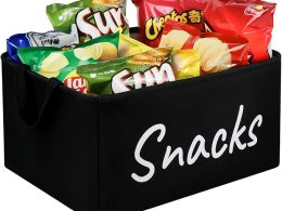 Snack Bin for Pantry - Snack Basket Organizer for Countertop - Imitation Linen Snack Storage Containers for Storing Chips, Pretzels, Cookies, Popcorn and more - Kitchen Organization
