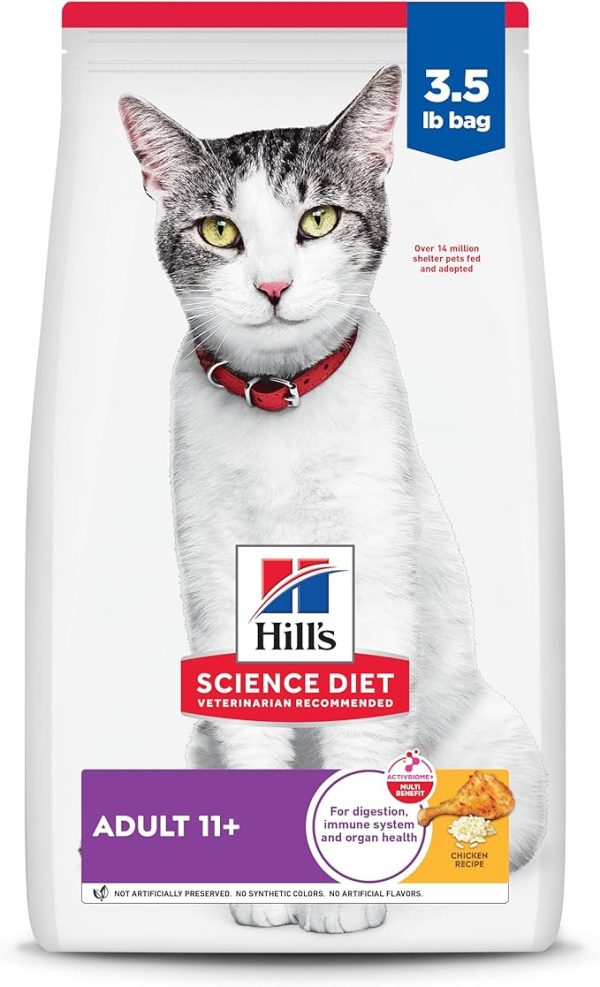 Roll over image to zoom in 9+ 5 VIDEOS Hill's Science Diet Adult 11+, Senior Adult 11+ Premium Nutrition, Dry Cat Food, Chicken Recipe, 3.5 lb Bag