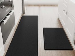 StepRite Kitchen Mats, 2PCS Kitchen Rugs, Cushioned Anti Fatigue Kitchen Mats for Floor, Non-Slip Standing Desk Mat, Waterproof Kitchen Rug Set for Kitchen, Floor, Office, 17.3"x30"+17.3"x47", Black