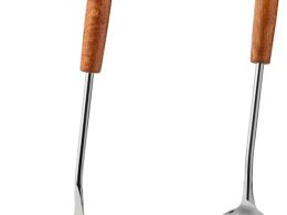 FJNATINH Wok Spatula and Ladle Tool Set,Mirror Polished Stainless Steel Cooking Utensils 14.6-15.2" Kitchen Utensils Cookware, Pack