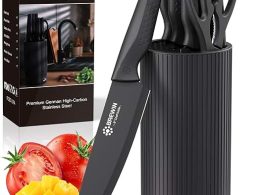 Knife Set, Brewin Kitchen Knife Set, Knives Set for Kitchen, Universal Knife Block, Utility Knife Block Set, Kitchen Essentials, New Home Essentials, Apartment Essentials, Dishwasher Safe