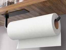 Paper Towel Holder - Self-Adhesive or Drilling, Matte Black, Upgraded Aluminum Kitchen Roll Dispenser Under Cabinet, Lighter but Stronger Than Stainless Steel!