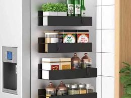4 Pack Magnetic Spice Storage Rack Organizer for Refrigerator and Oven, Black Fridge Organizers and Storage
