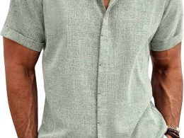 COOFANDY Men's Linen Shirts Short Sleeve Casual Shirts Button Down Shirt for Men Beach Summer Wedding Shirt