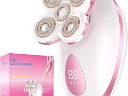 Electric Razors for Women - Painless Body Shavers for Sensitive Skin - 4 in 1 Cordless Lady Trimmer for Women's Leg, Bikini and Face - Waterproof Wet/Dry Remover, Rechargeable, Cherry