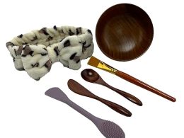 Wood Mask Mixing Bowls 6 Pack,Makeup Facial Skin Care Products for Clay Mask,Home DIY Beauty Personal Care Spa Tools Kit Cosmetic Bowl,Spatula,Spoon,Brush,Silicone Applicator,Headband
