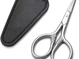 Small Precision Scissors, 3.5inch Stainless Steel Multi-Purpose Vintage Beauty Grooming Kit for Facial Hair, Eyebrow, Eyelash, Beard, Moustache with PU Sheath