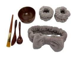 Skincare Face Mask Mixing Bowl Set,Makeup Skin Care Products for Clay Mask,Home DIY Beauty & Personal Care Tools Kit Wood Bowl,Spatula,Spoon,Brush,Facial Headband,Wrist Washband