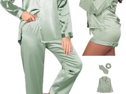 5Pcs XS-XXL Womens Silk Satin Pajamas Sets Long Pj Sets Button Down Pjs Set Loungewear Sleepwear