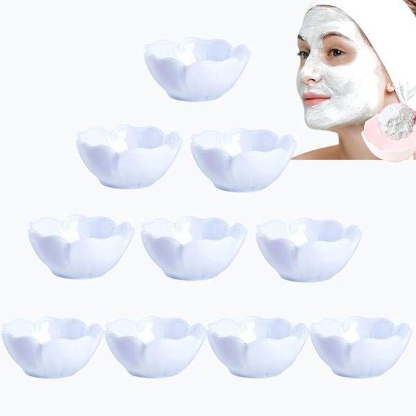 10 Pcs Plastic Flower Shaped Facial Mask Mixing Bowl Mini Making bowl DIY Skin Care Mixing Tool Kit for Lady Women Home Beauty Salon Use (White)