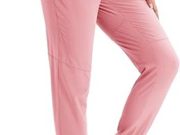 MAGCOMSEN Womens Hiking Pants Pockets Athletic Joggers Lightweight Quick Dry Gym Workout Travel Sweatpants Water Resistant, M Pink