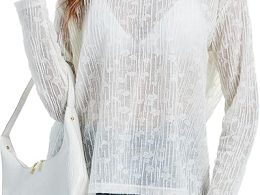 Women's Long Sleeve Crochet Summer Tops Trendy Oversized Shirts Crewneck Beach Cover Ups Vacation Clothes Blouses 2025
