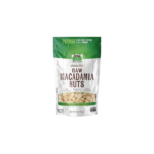 NOW Foods, Raw Macadamia Nuts, Unsalted, Good Source of Fiber, Non-GMO Project Verified, 8-Ounce (Packaging May Vary)